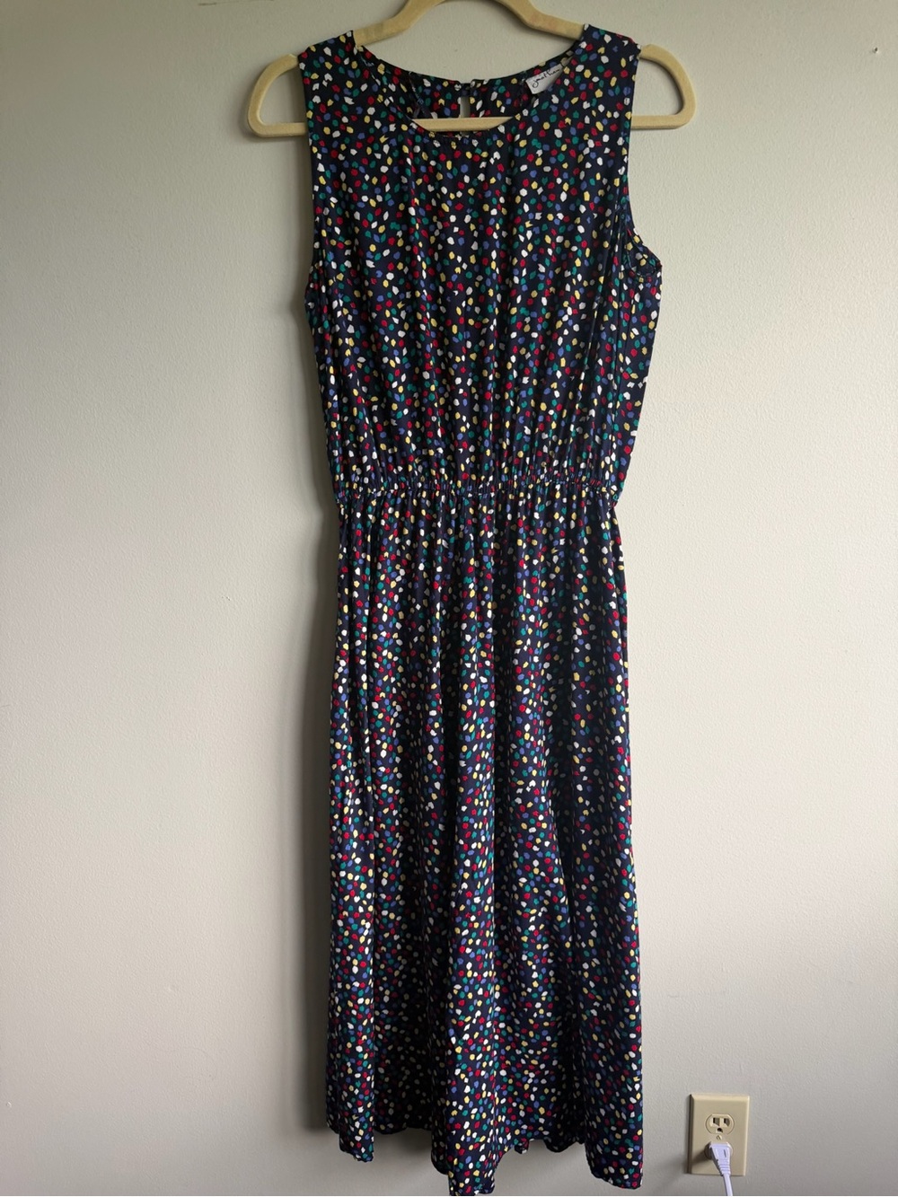 Sleeveless Navy Polka Dot Maxi Dress with Elastic Waist